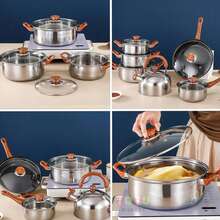 Juego De Utensilios De Cocina De Acero Inoxidable De 12 Piezas, Juego De Ollas De Acero Inoxidable, Tetera, Sopa, Leche, SartéN, Juego De 12 Piezas Ideal Para Preparar Comidas Festivas En Navidad Y AñO Nuevo - Plateado - Ver 11