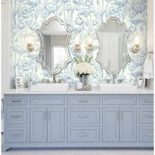 Vinjiasin Papel Tapiz Adhesivo Removible Azul Floral Papel de Contacto Moderno de Loto para Baño Dormitorio Autoadhesivo Removible Hoja de Flores 16.1" x 78.7" - Azul - Ver 3