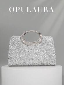 OpulAura 女士时尚闪亮水晶钻晚宴手拿包，奢华闪光鸡尾酒会手提包，适合正式礼服、派对、生日、婚礼