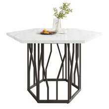 Dining Table And Chair Set (5-Piece Set), Modern Hexagonal Marble Dining Table + 4 Dining Chairs In Green Velvet To Create A Warm And Modern Restaurant - 黑與白 - 查看 5