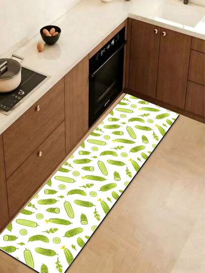 1 Stück weiches Gummi Küchenmatte, 3,5 mm dicke Küchenmatte, frisches & einfaches Obst- & Gemüsemotiv, beiger Hintergrund mit handgemaltem Tomaten-Muster, saugfähige Küchenmatte, kann auf Küchengröße zugeschnitten werden, Oberflächenmaterial Stoff, mittlere Schaumstoffschicht, untere Gummischicht, geeignet für Küchenteppiche, Küchendekoration, Heimdekoration, Badematten, Eingangsteppiche, Waschküchenteppiche, Flurläufer, Wohnzimmerteppiche usw.