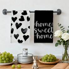 2 khăn lau bếp, khăn lau bát đĩa siêu thấm hút bằng sợi microfiber in hình trái tim đen và chữ "HOME", hình chữ nhật 40*60cm, thích hợp làm khăn lau bát đĩa, khăn lau tay, quà tặng trang trí nhà bếp ngày Valentine hoặc quà tân gia. - màu đen - Xem 7