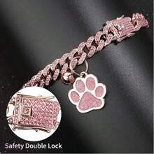 1pc Luxury Cuban Link Pet Dog Necklace, Inlaid With Shiny Rhinestones, 12mm Wide With Cat Paw Pendant, Small/Medium/Large Cat & Dog Hip Hop Collar Accessory, Suitable For Daily Wear Or Holidays - Multicolor - View 23