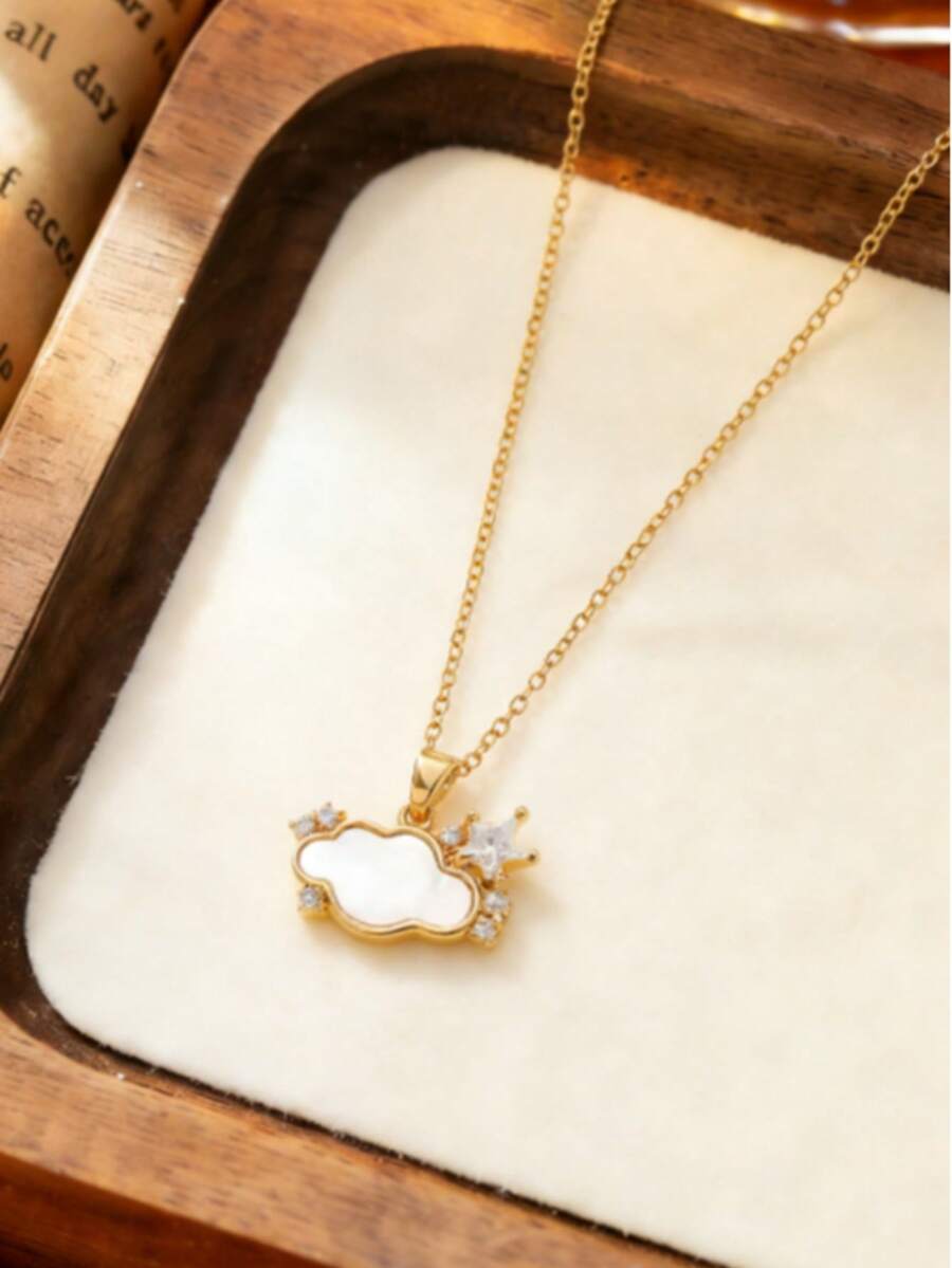 1件云朵吊坠项链，时尚自然元素设计，适合日常通勤佩戴（OPP袋包装） - 金黃色 - 查看 1