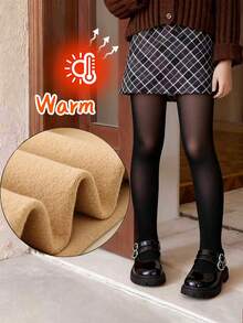 1/2pcs Girls Thermal Lined Tights, Warm & Comfortable Black Sheer Tights, Thick Thermal Leggings, Soft & Casual Stirrup Tights, Suitable For Back To School, Daily Wear, Outdoor Skiing, Dance Practice, Birthday Party, Holiday Gift - Black - View 6