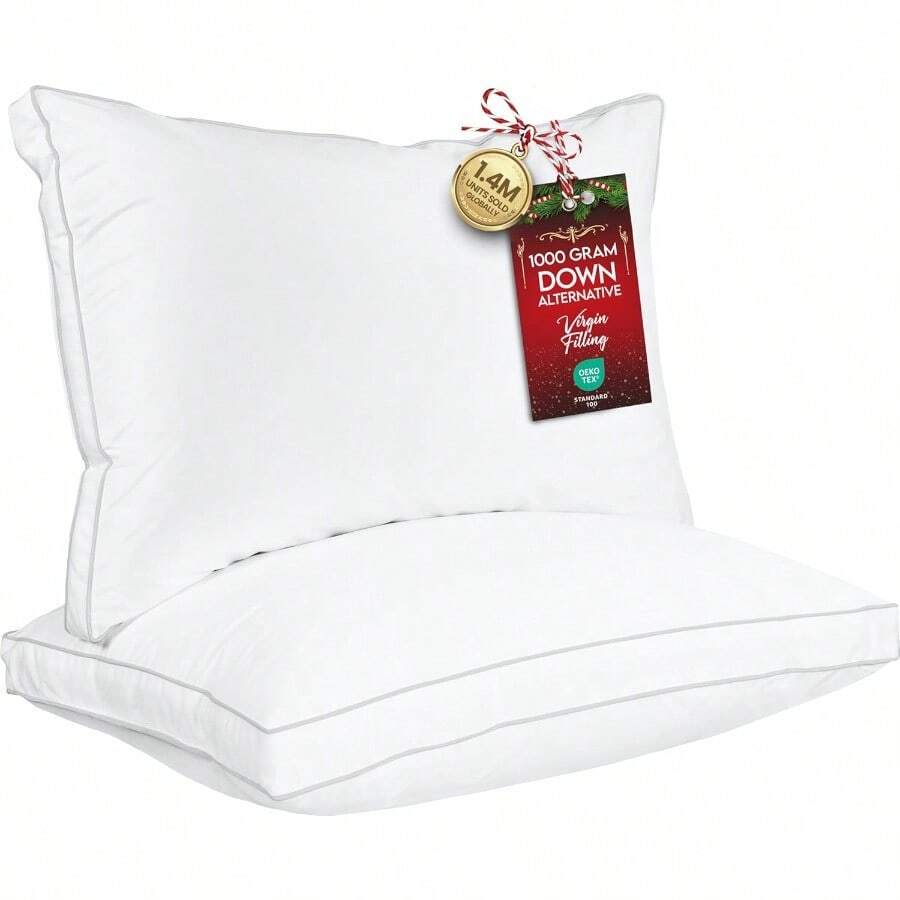 Utopia Bedding Almohadas de Cama para Dormir tamaño Queen Juego de 2 Calidad de Hotel refrescante Almohada Reforzada para Dormir de Espalda estómago o de Lado Blanco - Blanco - Ver 1