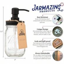 Frasco Dispensador de jabón estilo Mason Jar color negro de 16 oz 473 ml hecho de acero inoxidable a prueba de óxido - Transparentenegro - Ver 2