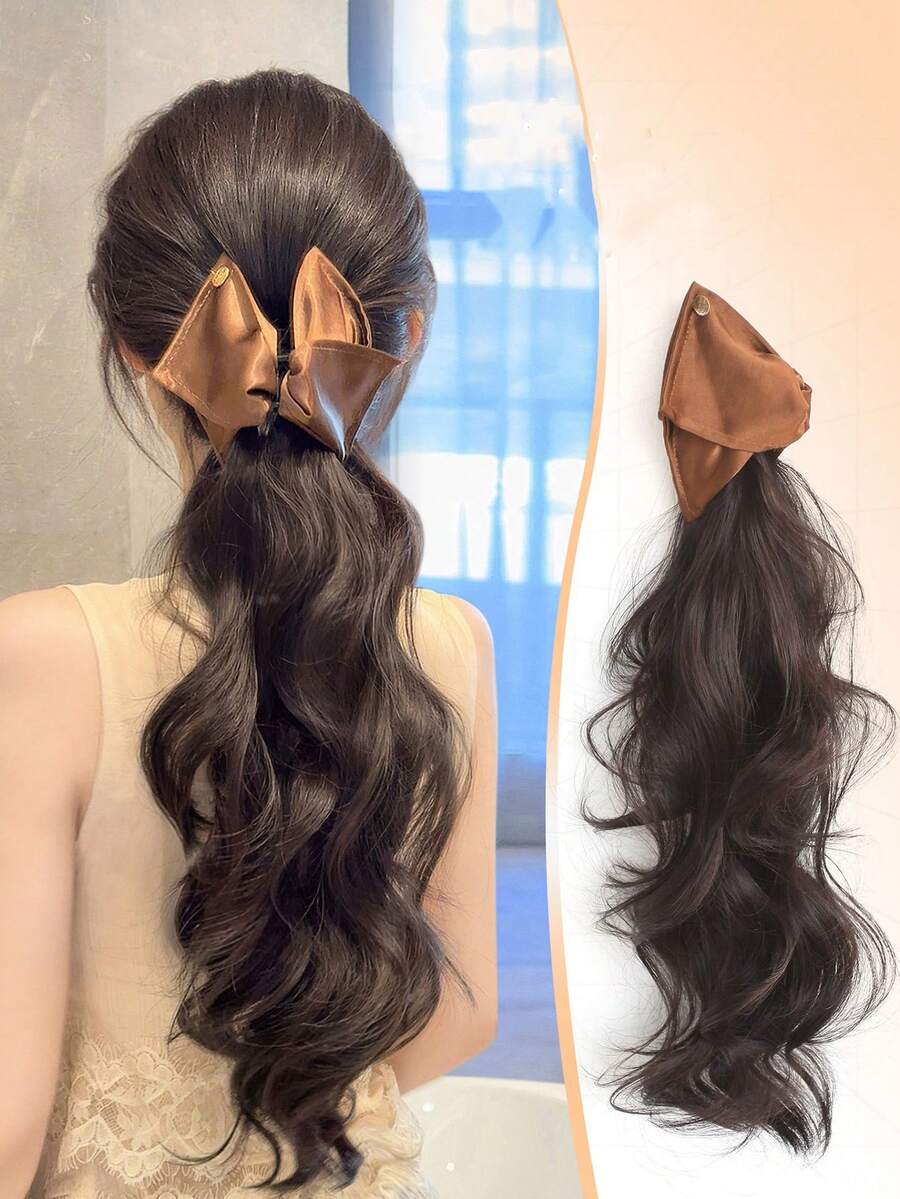 2026 New Satin Triangle Claw Clip Long Curly Ponytail, High-End Voluminous Updo Hairpiece