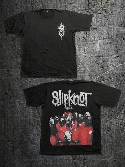 Nu Metal  Band Mask Graphic Men's Crew Neck Short Sleeve T-Shirt - Soft Cotton Breathable Daily Casual Street Fashion Graphic Tee For Men Gifts