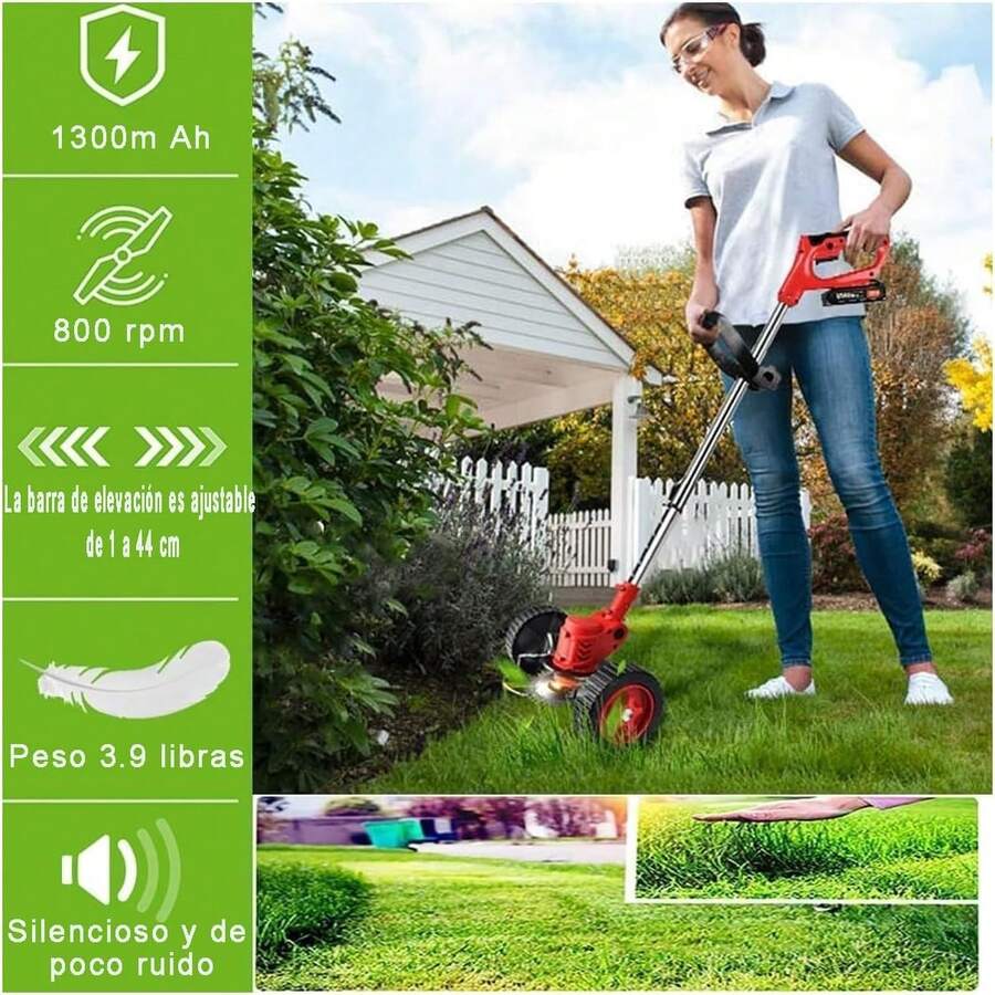 Cortacésped Eléctrico para el Hogar,Portátil Cortadora de Césped 3 en 1 con 2 Baterías de 1300 Ah en Angulo Ajustable de 90 °   Desbrozadora de Césped para Cortar Ramas, Césped, Jardín(Rojo) - 1 - Ver 1