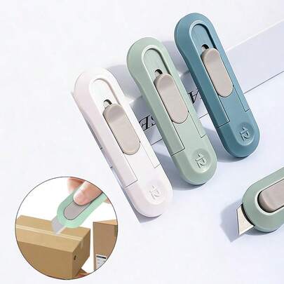 Portable Retractable Mini Box Cutter Knife, Designed For Home & Office, One-Click Blade Ejection For Easy Cutting Of Envelopes/Cardboard/Packages/Craft Materials, Compact Storage Takes Up Little Space