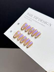 10 Pieces Of Purely Handmade Wearable Nail Tips, Featuring Short Almond-Shaped Nail Forms With Press-On Fake Nails. It Has A Fashionable And Minimalist Style, With Hand-Painted Golden French Tips And Golden Cross Stars Nail Supplies - Multicolor - View 5