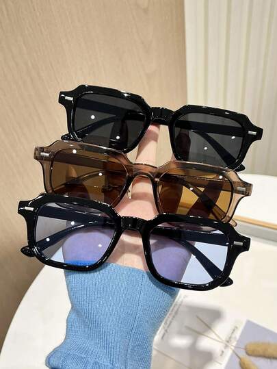 3pcs Classic Rectangular Frame Women's Eyeglasses, Solid Color Casual Eyeglasses, Versatile For All Seasons