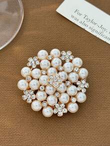 1枚时尚水晶珍珠镶嵌复古胸针，女士配饰礼品 - 米色 - 查看 4