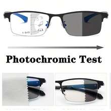 1-Pack Progressive Multifocal Unisex Full-Rim Reading Glasses Lightweight Durable Metal Frame Photochromic Lenses Far And Near Vision Support Ideal For Driving And Office Use - 黑色 - 查看 8