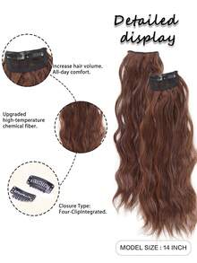 10-14英寸水波纹夹式接发片 | 隐形无缝顶部假发片，适合细软发质，耐热卷曲合成纤维，瞬间增加发根蓬松度 - 彩色 - 查看 4