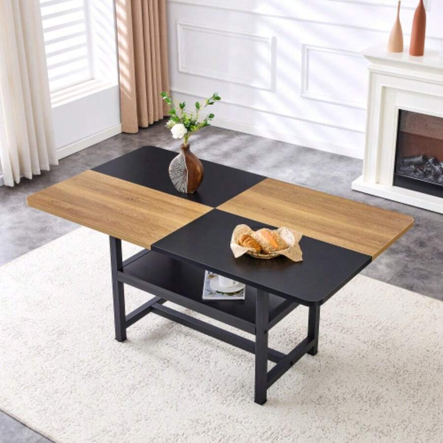 Rectangular Dining Table In Industrial Design, 160x90x76 Cm, For 4-6 People, Brown/Black, With Multifunctional Storage Shelf, For Living Room, Kitchen & Dining Area. - 黑色 - 查看 1
