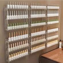 1pc Multi-Functional 3-Tier Nail Polish Display & Storage Rack, PS Material Transparent Layered Lipstick Holder, LED Light Nail Polish & Cosmetics Store Hanging Organizer, Wall-Mounted Floating Shelf - Multicolor - View 2