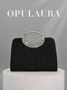 OpulAura 女士时尚闪亮水晶水钻晚宴手拿包，璀璨奢华镶钻正式礼服包，适合晚宴、派对、生日、婚礼等场合，亦可作为生日礼物 - 黑色 - 查看 2