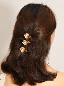 2/3/6 Pearl Flower Hair Clips And Duckbill Clips Are Suitable For Dates, Parties And Other Occasions - Gold - View 7