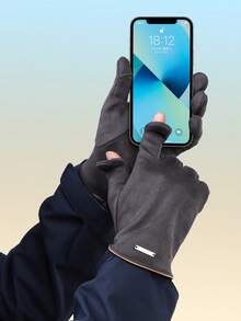 1 Paio di eleganti guanti in poliestere caldi da uomo, adatti per guida, ciclismo, touchscreen, antivento, caldi per outfit da pendolarismo in autunno/inverno e vacanze - Guanti caldi da uomo per autunno e inverno - Visualizzare 3