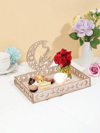 1个木质月亮星形糖果/零食托盘，创意桌面装饰礼品，木质摆件，节日装饰，家居餐桌装饰甜点托盘，派对甜点架，派对节日装饰用品，烘焙；餐厅装饰展示板