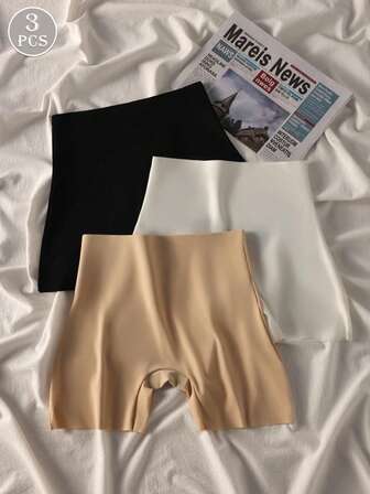 3pcs/Pack High Waist Seamless Silky Safety Shorts For Women, Comfortable Elastic Tummy Control Briefs, Anti-Chafing Panties