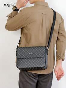 saroxi Men's Fashion Casual Messenger Bag, Multi-Functional Large Capacity, Adjustable Strap, Suitable For Travel, Hiking, Solid Color Minimalist Style Essential Crossbody Bag For Young Men And Students Valentine'S Day - 黑色 - 查看 3