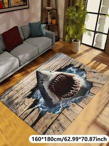 1pc Classic 2D Funny Shark & Shipwreck Pattern Rug, Rectangular Faux Wool Soft & Comfortable Material, Washable, Foldable, Suitable For Living Room, Bedroom, Home Decor