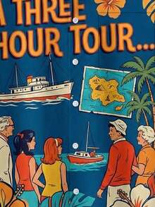 男士印花纽扣短袖夏威夷衬衫，度假/旅行 - 寶藍色 - 查看 5