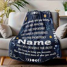 1pc Personalized Custom Name Inspirational Quote Throw Blanket - Custom Text & Floral Design - Soft 280GSM Luxury Flannel All-Season Blanket - Anti-Tear, Machine Washable - Birthday/Graduation Gift For Women, Sister, Best Friend - Elegant Floral Pattern In Black/Blue/ - Home Decor Keepsake, Birthday Present, Contemporary Style, Premium Fabric, Sister Present - 彩色 - 查看 2