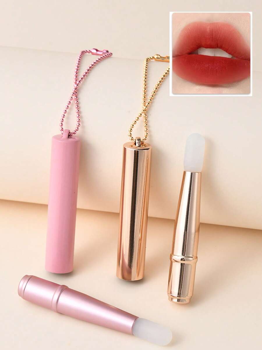 1 pieza/2 piezas Cepillo de labios de silicona con tapa y cadena desmontable, cepillo de maquillaje portátil para labios para viajes y uso diario, regalos - Multicolor - Ver 1