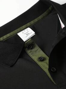 Men's Summer Solid Color Short Sleeve Casual Commuter Polo Shirt, Suitable For Golf Sports, Black Polo Shirt - Black - View 6