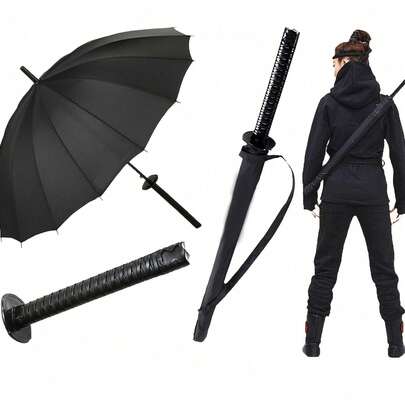 LOVEWE 1 Piece Novelty Samurai Sword Umbrella, 1-Touch Auto Open/Close, 24-Rib Steel Windproof Frame, Anime/Comic Fans Gift, Sturdy