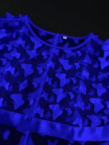 Plus Size Women Blue Butterfly Mesh Sleeve High Waist Ruffle Formal Dress - Royal Blue - View 7