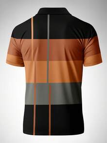 男士条纹印花短袖 Polo 衫和短裤套装 - 彩色 - 查看 2