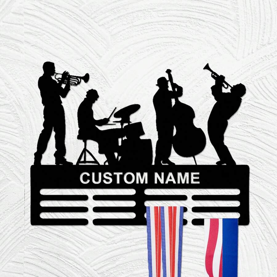 1pc Customized Music Award Plaque Holder, Jazz Band Award Display Rack, Wall Art, Home Decor For Bedroom & Living Room, Personalized Name Decoration, Custom Award Supplies - Black - View 1