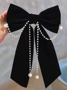 1 pieza Clip de primavera con decoración de perla y lazo de cristal para niñas (cantidad de perlas aleatoria)