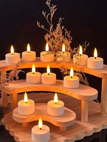 6/12/24pcs LED Candle Lights, Battery Powered Flameless Candles, Tea Lights Candles, Romantic Candle Lights With Timer And Remote Control, Suitable For Birthday Party, Wedding Decoration, Home Decor, Gifts, Fake Candles, LED Candles - 白色 - 查看 6