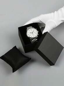 1pc Small Square 1-Slot Watch Box Storage Case, Room Decor - Black - View 8