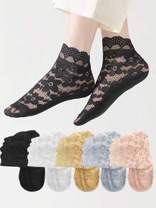 5 Pairs Of Summer Solid Color Large Flower Style Soft, Comfortable And Breathable Women's Socks - Multicolor - View 1
