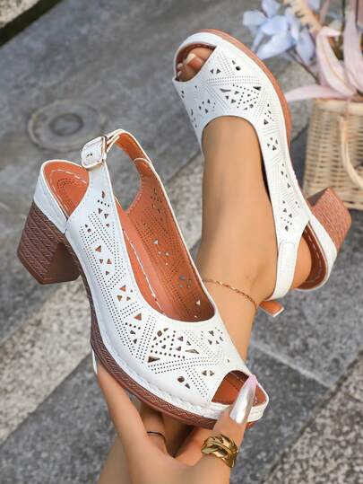 Plus Size Wedge Heel Casual Thick Sole Slide Sandals, Comfortable Outdoor Slippers, Leather Upper, Platform
