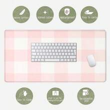 1pc Korean Style Pink & White Plaid Soft Mouse Pad, Fashionable Thin Desk Mat, Large Non-Slip Edged Gaming/Office Keyboard Pad - B - View 7