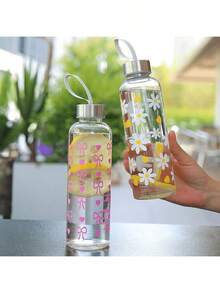 1 pièce Tasse transparente imprimée de manière créative 550 ml, bouteille d'eau portable résistante à la chaleur minimaliste, bouteille à boire transparente simpliste - convient pour les sports de plein air, le travail et les voyages, les cadeaux d'anniversaire, la rentrée scolaire - Multicolore - Voir 10