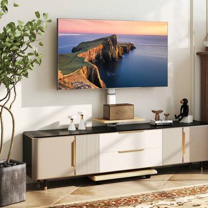  COSTWAY Rolling TV Stand On Wheels, Mobile TV Cart For 32"-75" TVs, Portable AV Cart With 30° Tilt Mount, Adjustable Shelf & Cable Management For Living Room Bedroom Home Office, Natural/Walnut