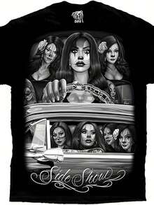 Sexy Clown Tee DGA Side Show Cruising Lowrider Sexy Payasa Clown T Shirt Mens Comfortable Cotton Round Neck Short Sleeve - 黑色 - 查看 1