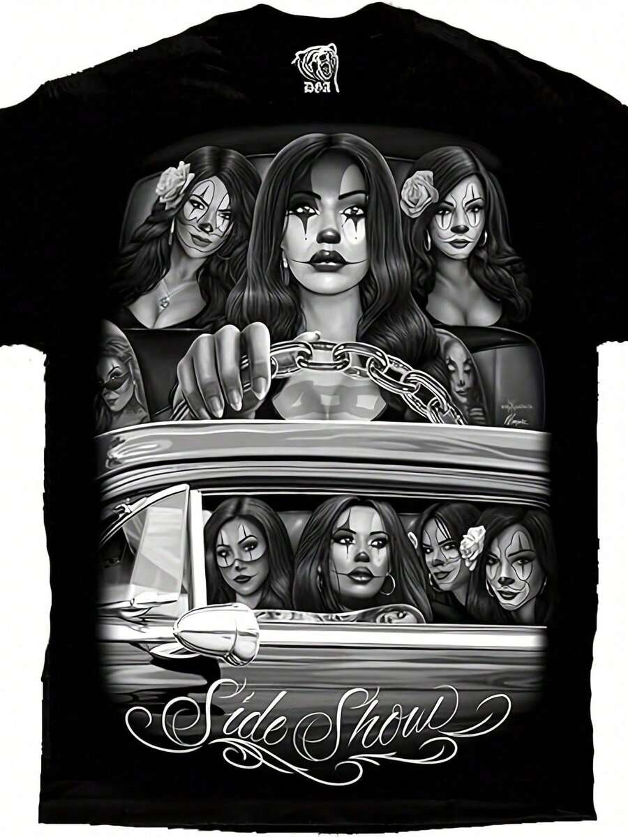 Sexy Clown Tee DGA Side Show Cruising Lowrider Sexy Payasa Clown T Shirt Mens Comfortable Cotton Round Neck Short Sleeve - 黑色 - 查看 1