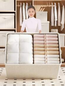 Foldable Clothes & Bedding Storage Box With Lid, Pants Organizer Box, Home & Dorm Closet Storage - Rice - View 4