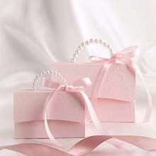 20pcs Pearl Handheld Knot Candy Box Wedding Companion Gift Baking Biscuits Chocolate Flower Relief Packaging Box Creative Party Gift - Pink - View 5