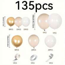 Wedding Season, Garland Arch 135PCS Balloon Set - Gold, Skin Tone, Brown. Suitable For Birthday Parties, Bridal Gift Giving Events, Showers, Anniversaries, Graduations, Carnivals, New Year, Valentine's Day, Background Photography, Home Decoration, Ramadan. - Multicolor - View 8